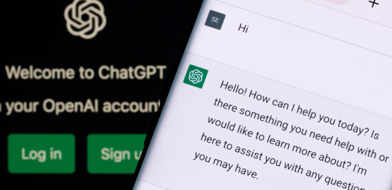Phone screen with example text from ChatGPT account